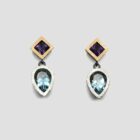 Pendientes amatista y topacio de plata y oro, joya creada y hecha a mano por Comin Joieria Creativa